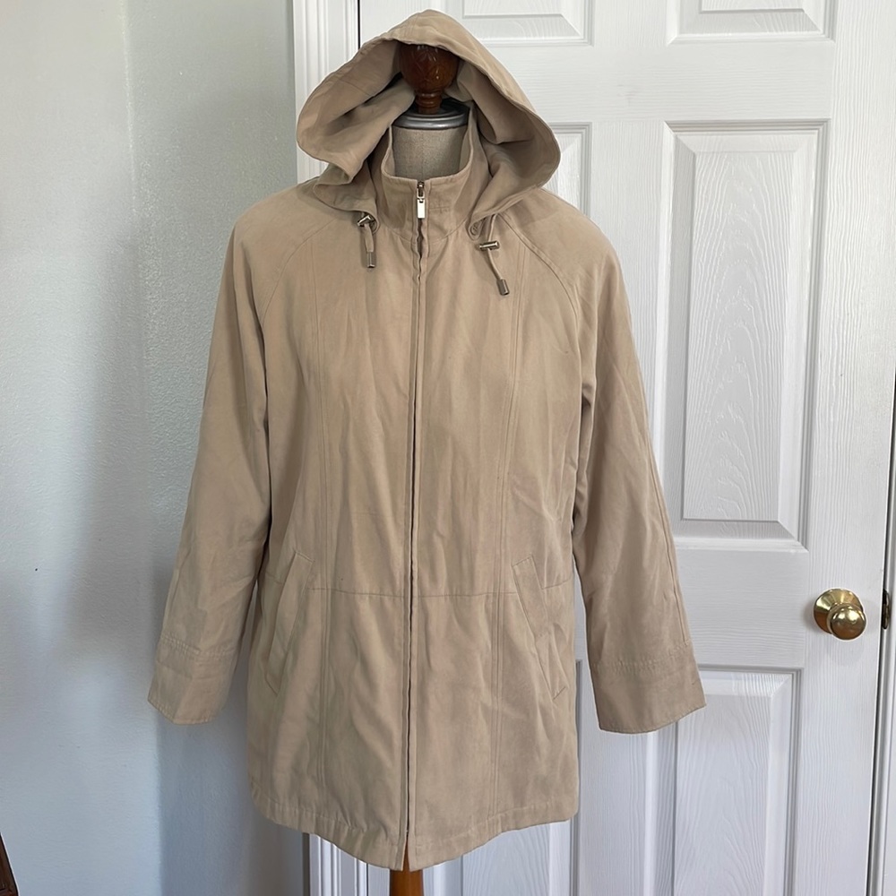 London fog trench coat rain removable hood zipper khaki tan women’s size small S
